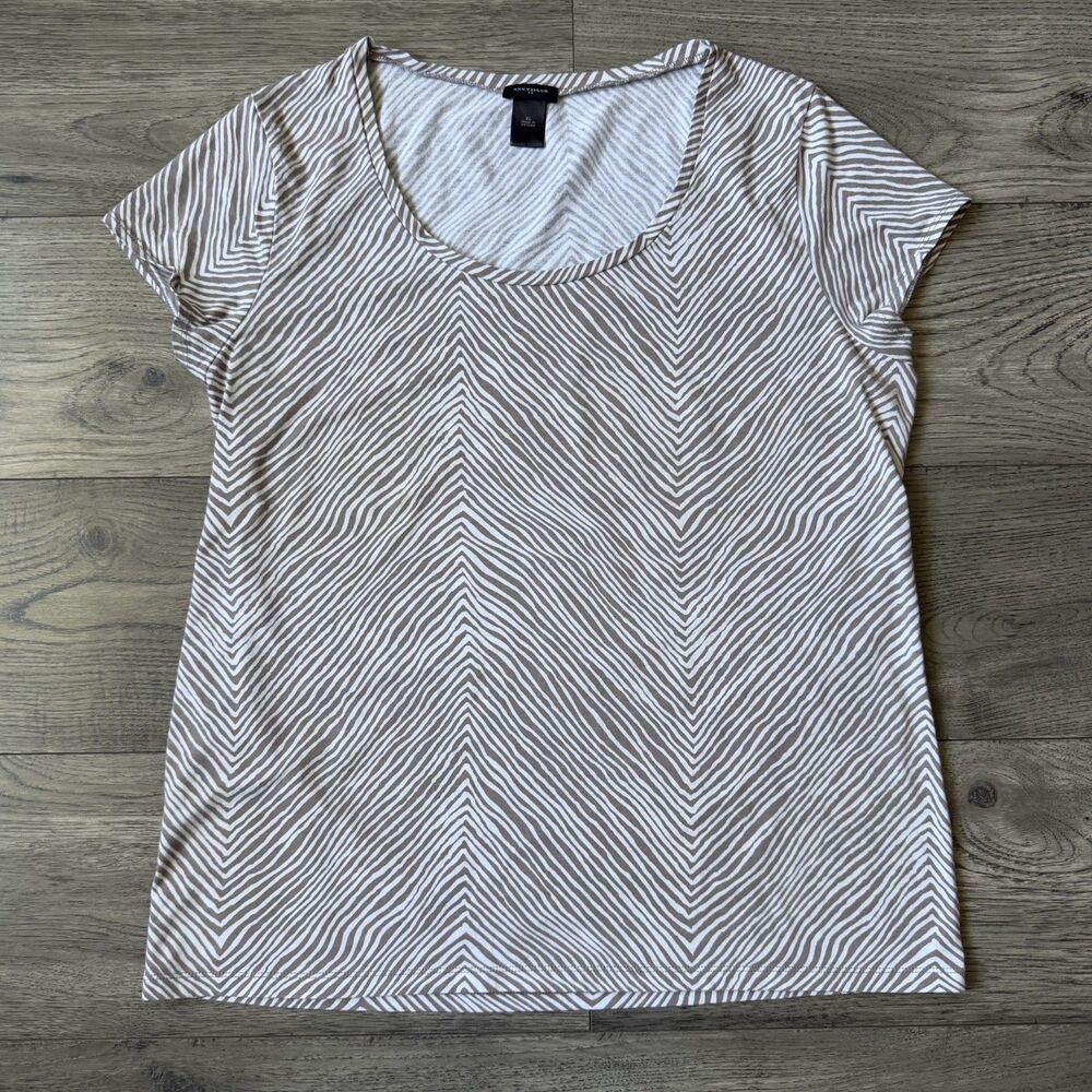 Ann Taylor Tan Chevron Zebra Print Scoop Neck‎ Top - Size XL